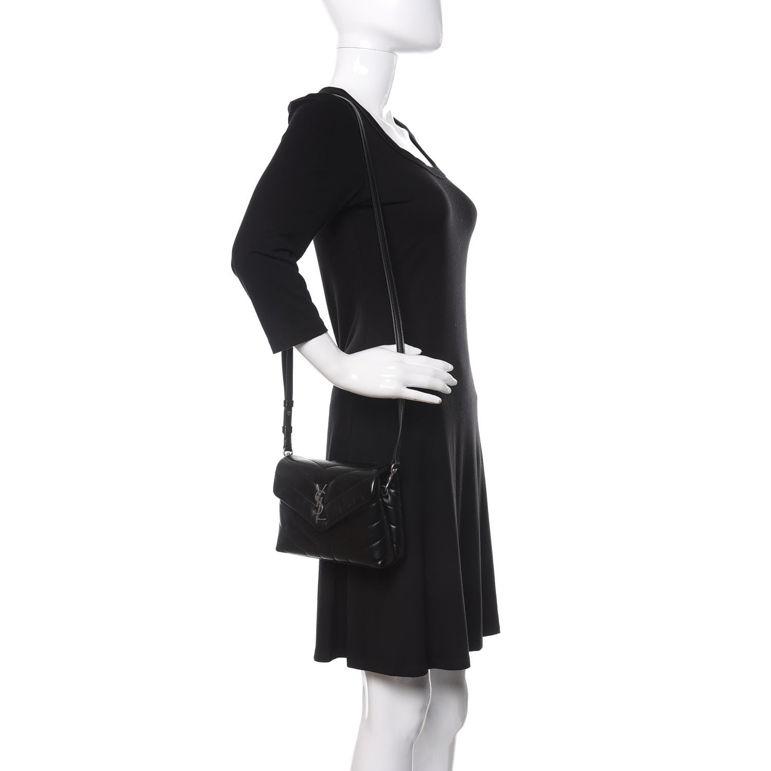 Saint Laurent Calfskin Y Quilted Monogram Toy Loulou Crossbody Bag Black 2 of 13