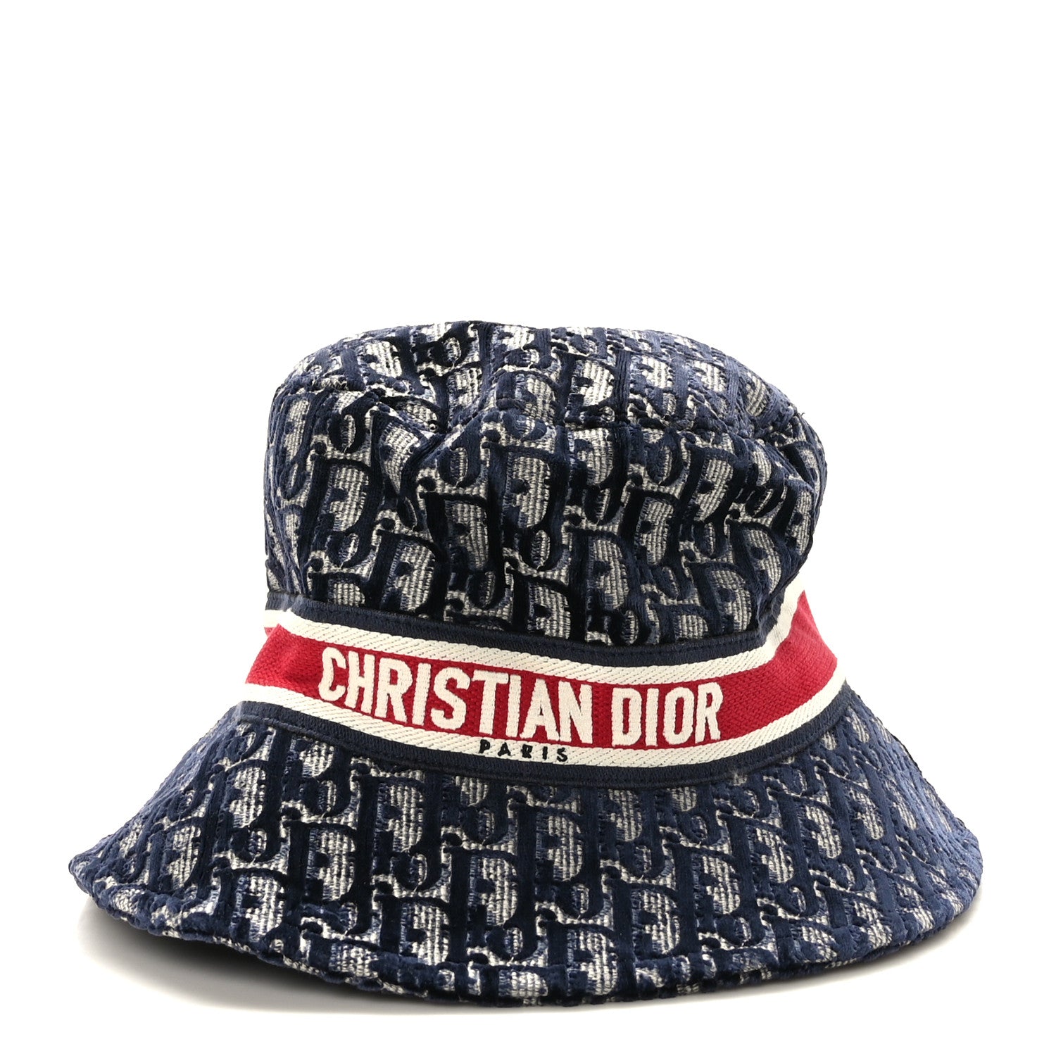 Christian Dior Velvet Oblique Large Brim Bucket Hat 59 Bleu Red