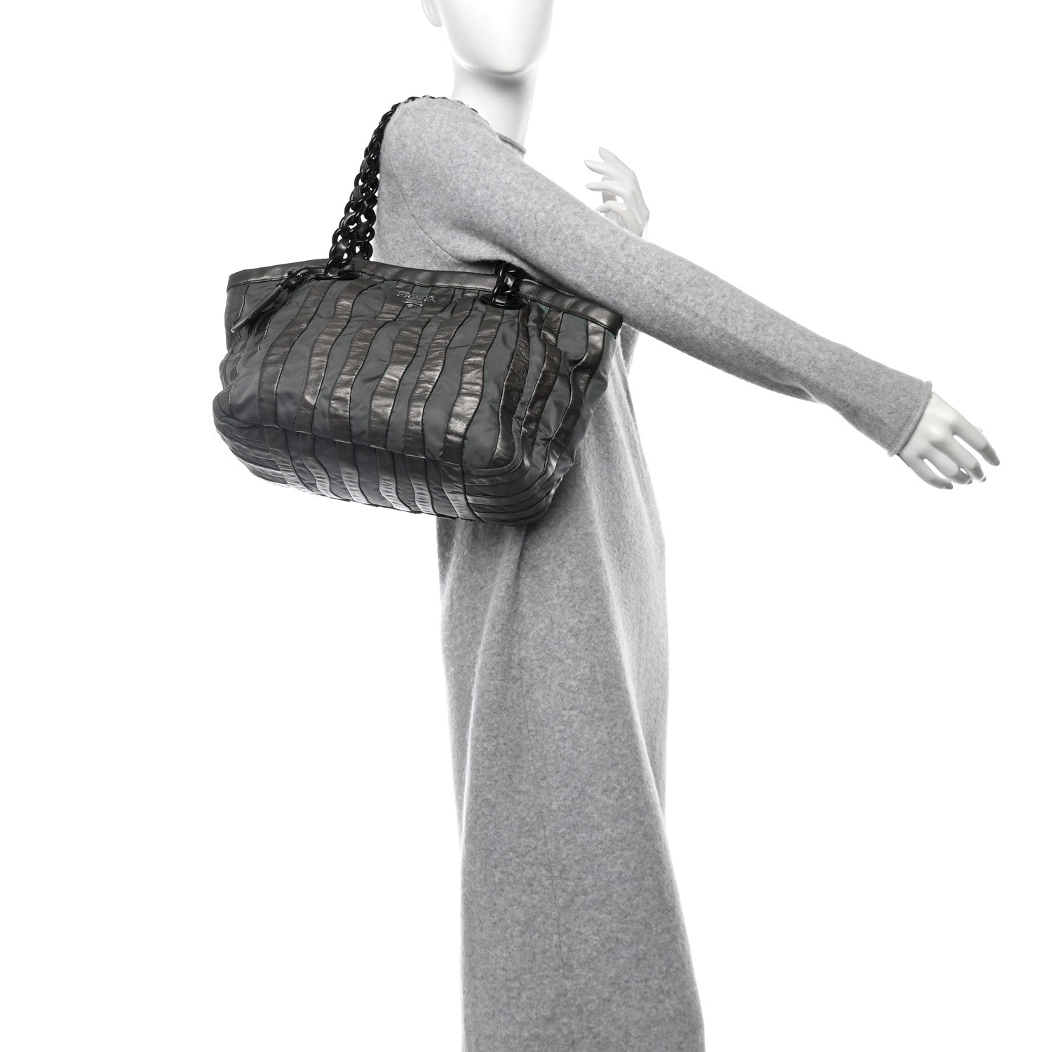 Prada Metallic Nappa Tessuto Nylon Mordore Stripes Tote Ardesia Mord 2 of 10