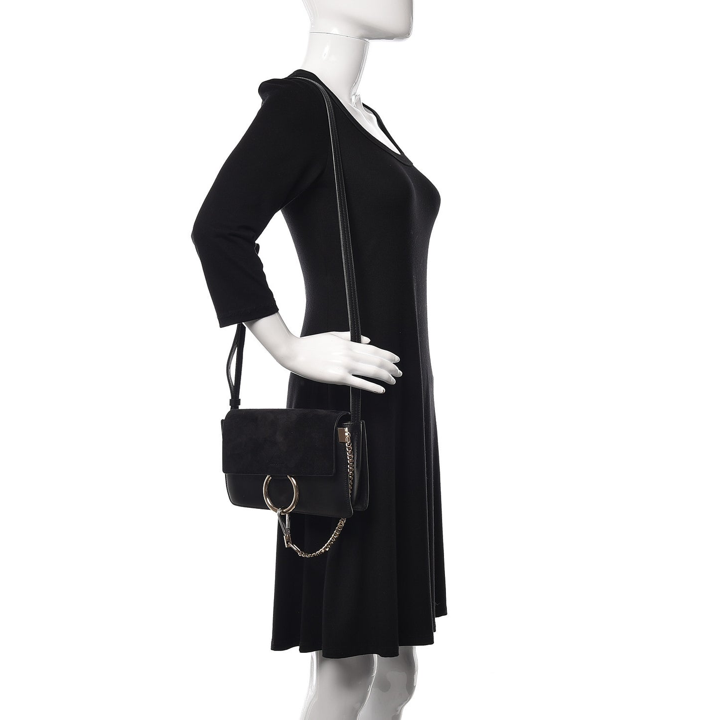 Suede Calfskin Small Faye Shoulder Bag Black