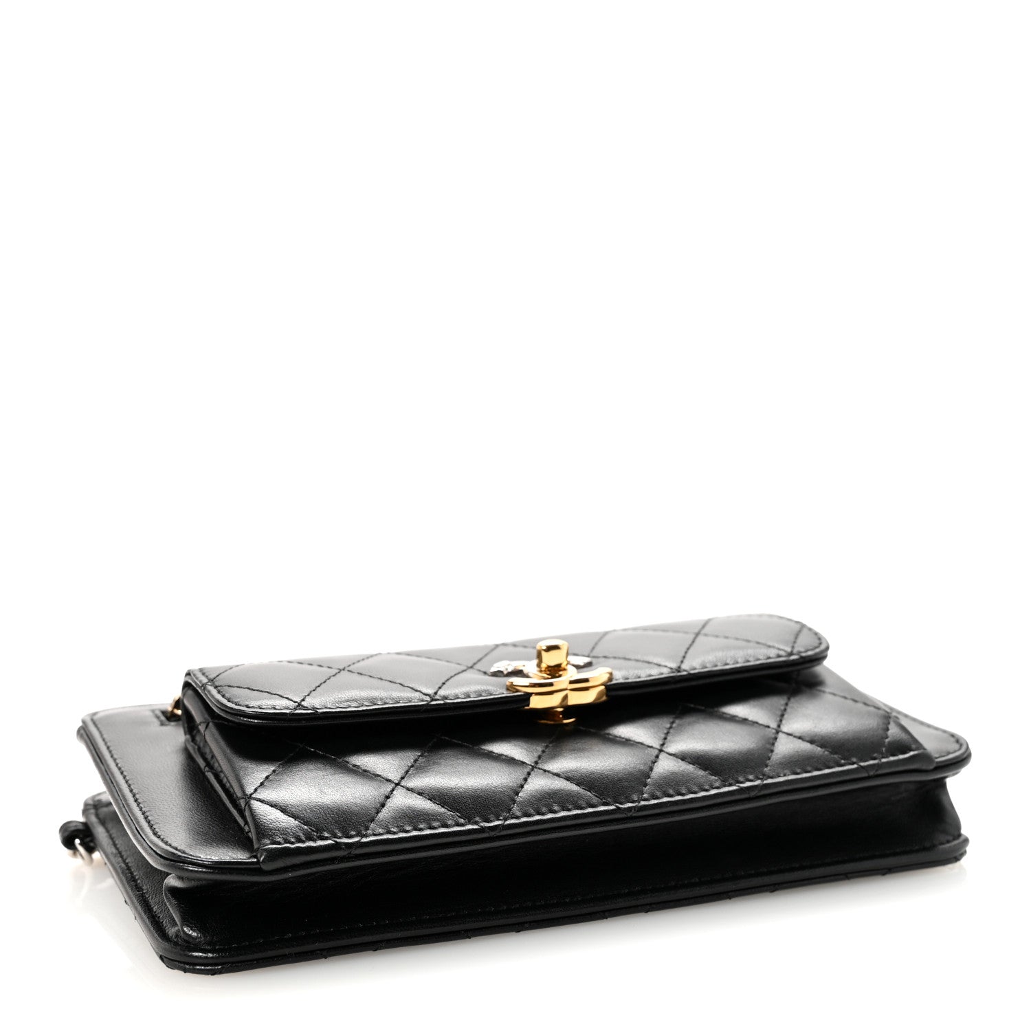 Chanel Lambskin Quilted Front Pocket Clutch With Chain Black 4 of 12