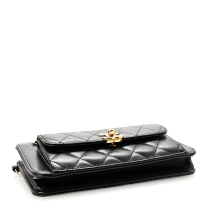 Chanel Lambskin Quilted Front Pocket Clutch With Chain Black 4 of 12