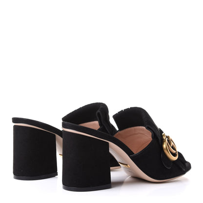 Gucci Kid Scamosciato GG Marmont Fringe 75mm Slide Sandals 35.5 Black 4 of 11
