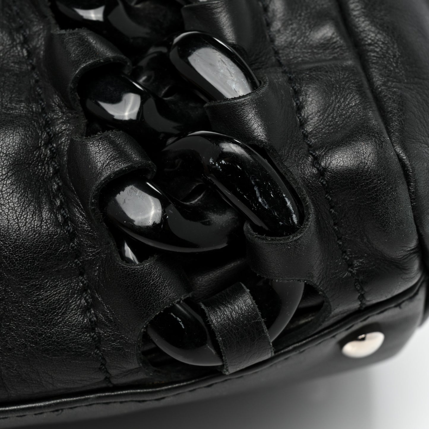 Calfskin Modern Chain Rhodoid East West Tote Black
