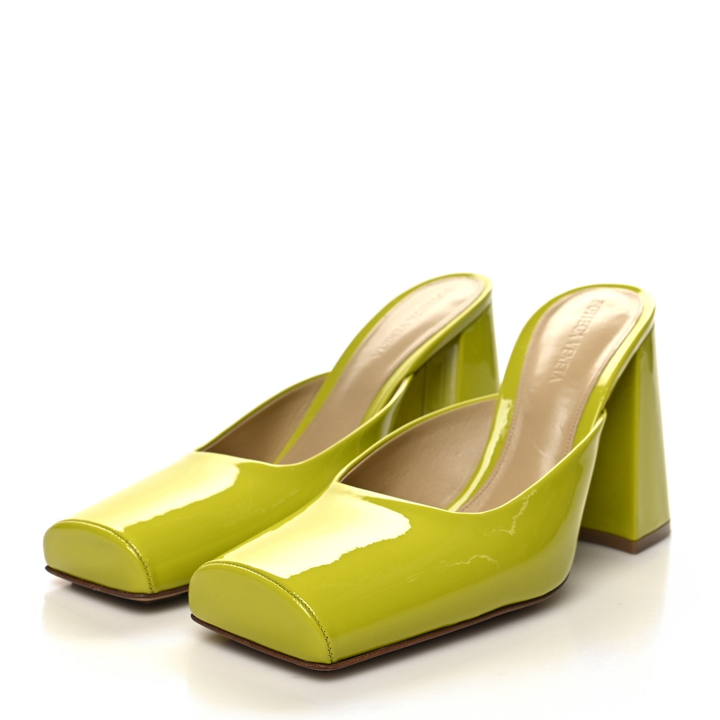 Supergloss Patent Tower 90mm Mule Pumps 38 Kiwi