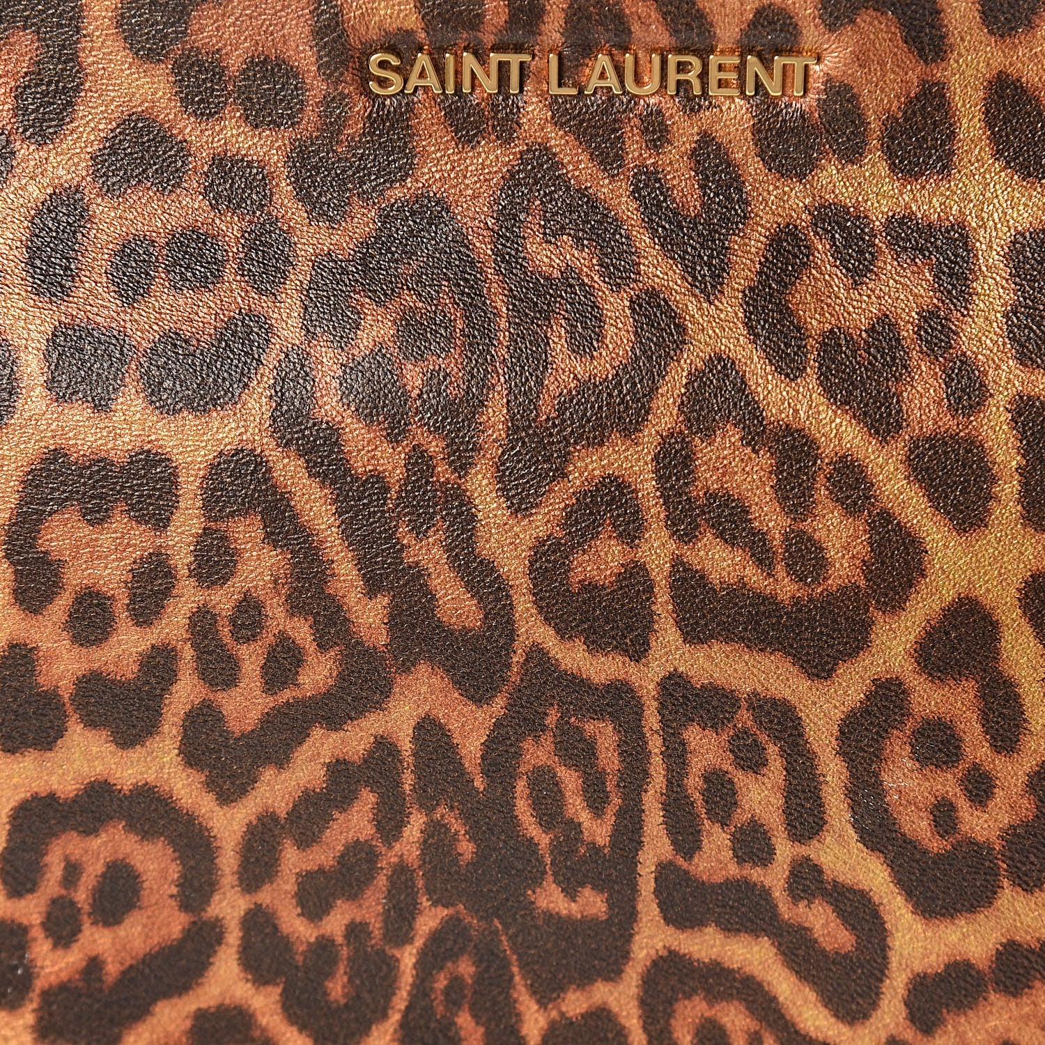 Saint Laurent Metallic Calfskin Leopard Printed Letters Monogram Zip Clutch 8 of 8