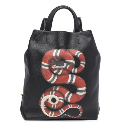 Gucci Calfskin Kingsnake Print Drawstring Backpack Black 1 of 9