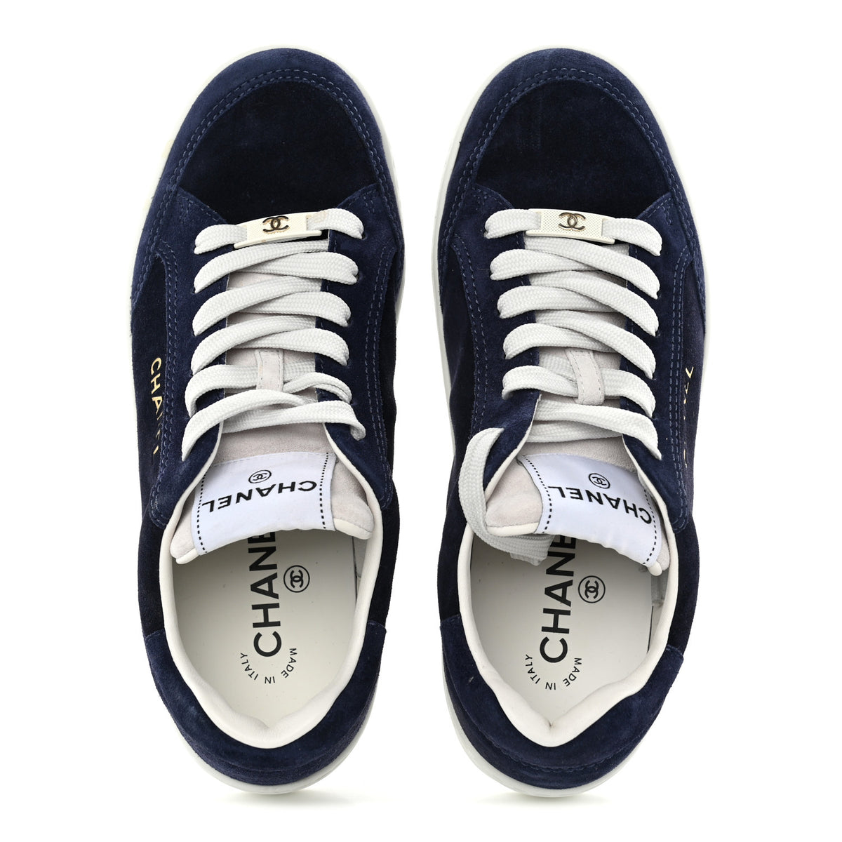 Suede Calfskin Womens CC Logo Sneakers 38 Navy