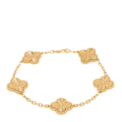 Van Cleef & Arpels 18K Yellow Gold 5 Motifs Guilloche Vintage Alhambra Bracelet 1 of 4