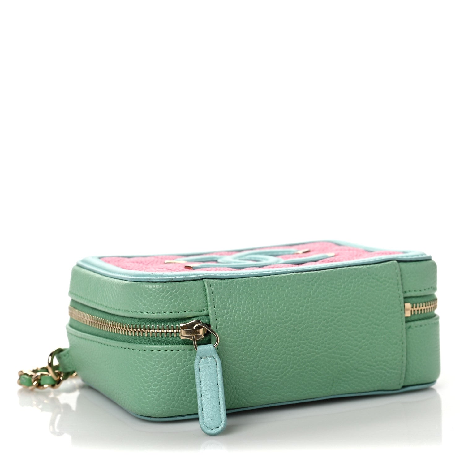 Chanel Caviar Quilted Filigree Vanity Clutch With Chain Pink Light Blue Green 4 of 7