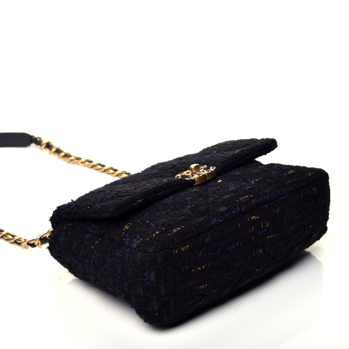 Tweed Quilted Large Chanel 19 Flap Black Navy Gold