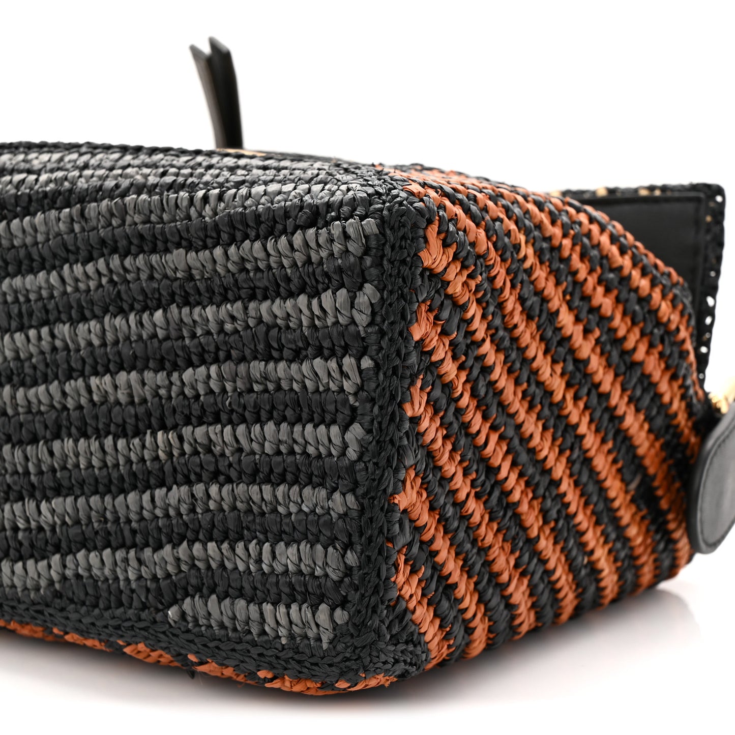 Raffia Calfskin Small Puzzle Edge Bag Natural Honey Gold