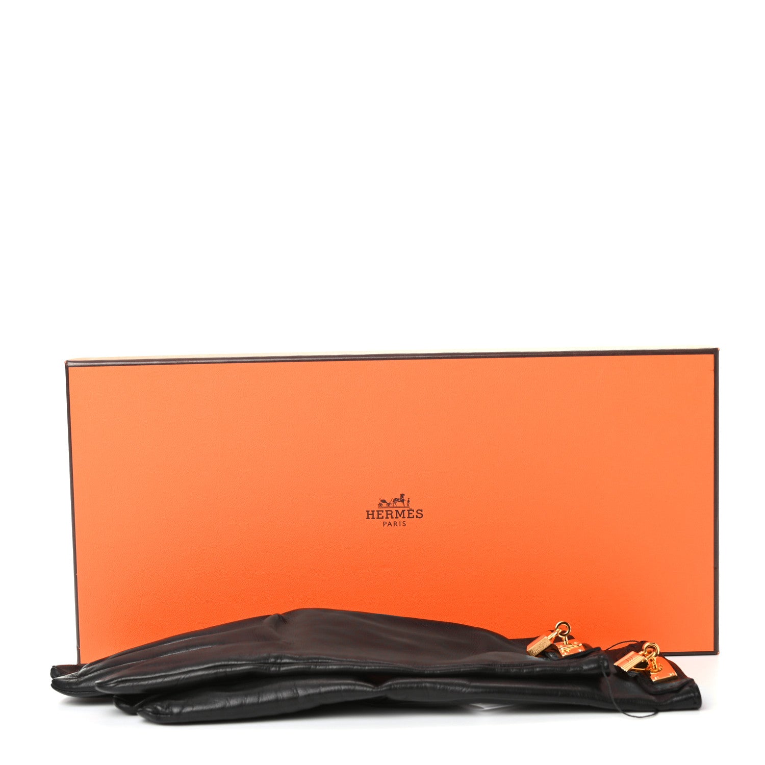 Hermes Lambskin Soya Kelly Lock Gloves 7 Black 6 of 6