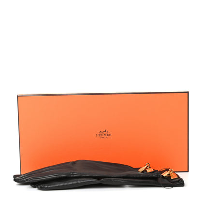 Hermes Lambskin Soya Kelly Lock Gloves 7 Black 6 of 6