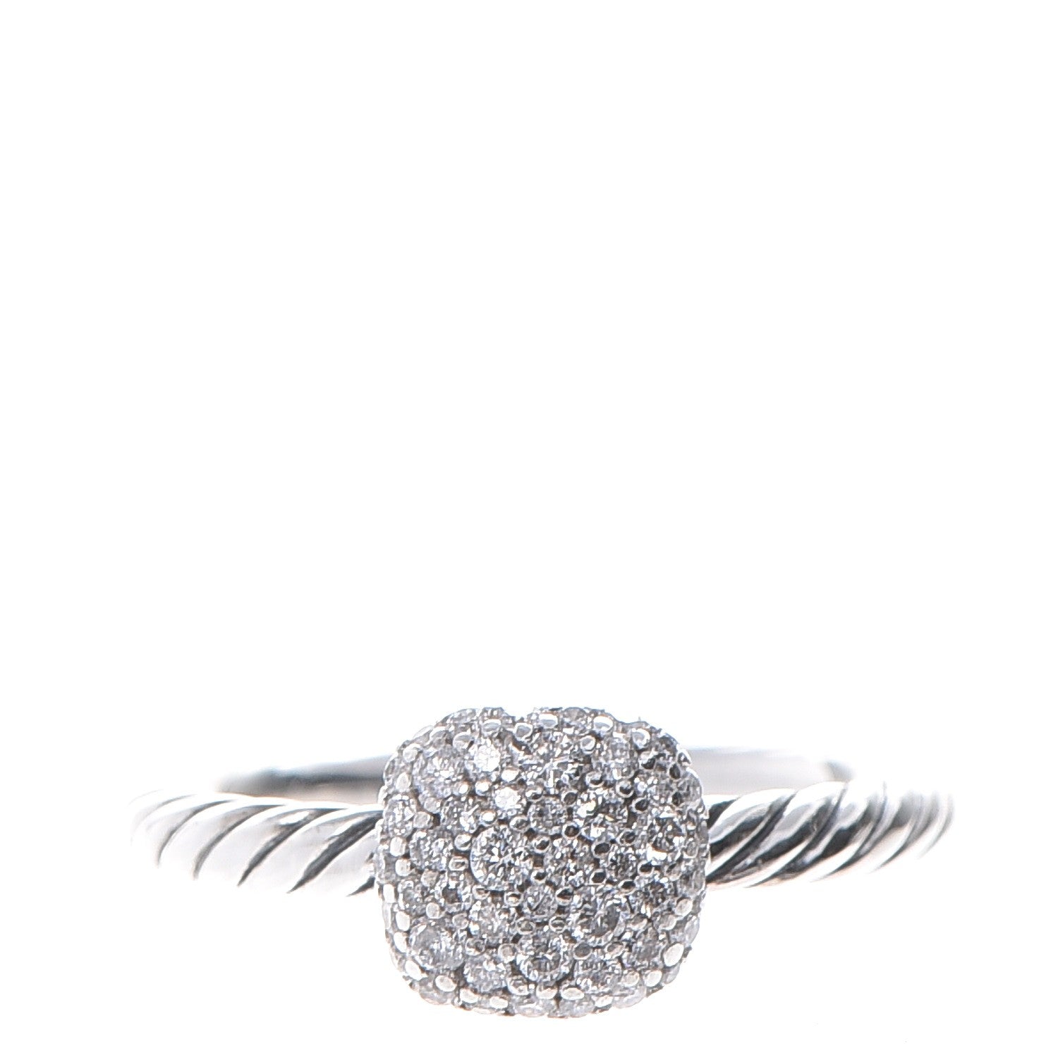 David Yurman Sterling Silver Pave Diamond 8mm Petite Cushion Ring 51.9 6 1 of 5
