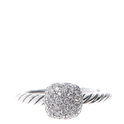 David Yurman Sterling Silver Pave Diamond 8mm Petite Cushion Ring 51.9 6 1 of 5