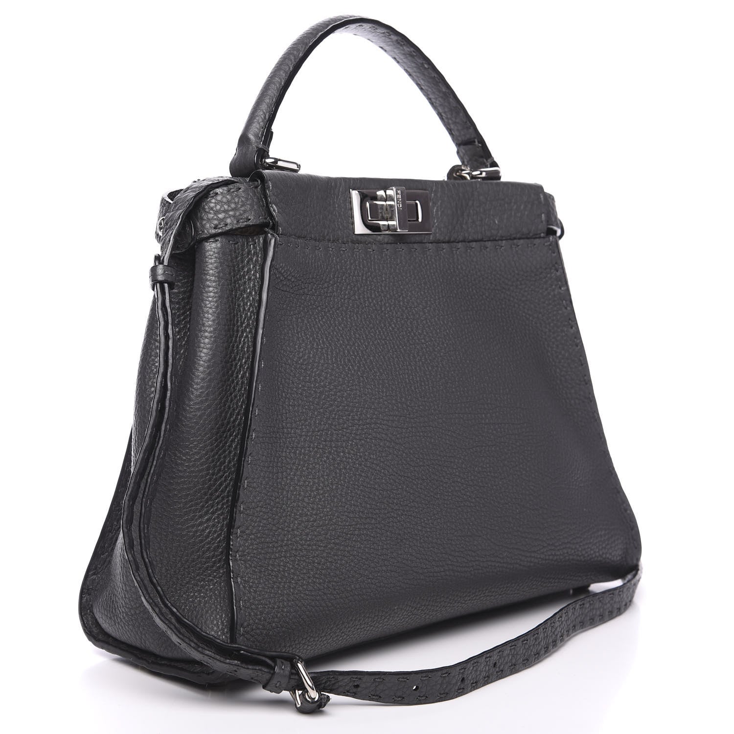 Fendi Cuoio Romano Selleria Bi-Color Medium Peekaboo Iconic Satchel Asfalto Latte 2 of 10