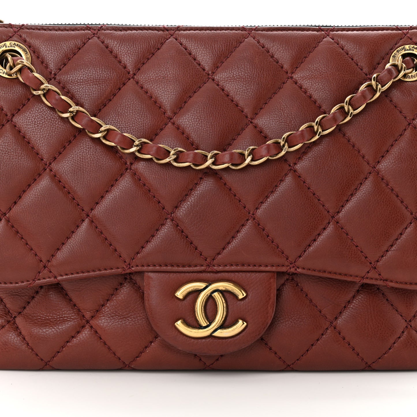 Calfskin Large Blizzard Zip Top Flap Bag Burgundy