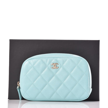Chanel Caviar Quilted Small Curvy Pouch Cosmetic Case Light Blue 10 of 10