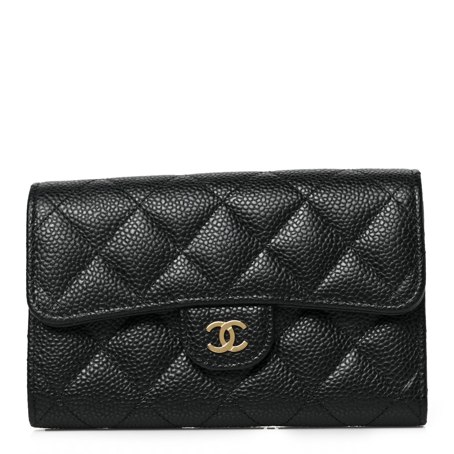 Caviar Quilted Medium Flap Wallet Black