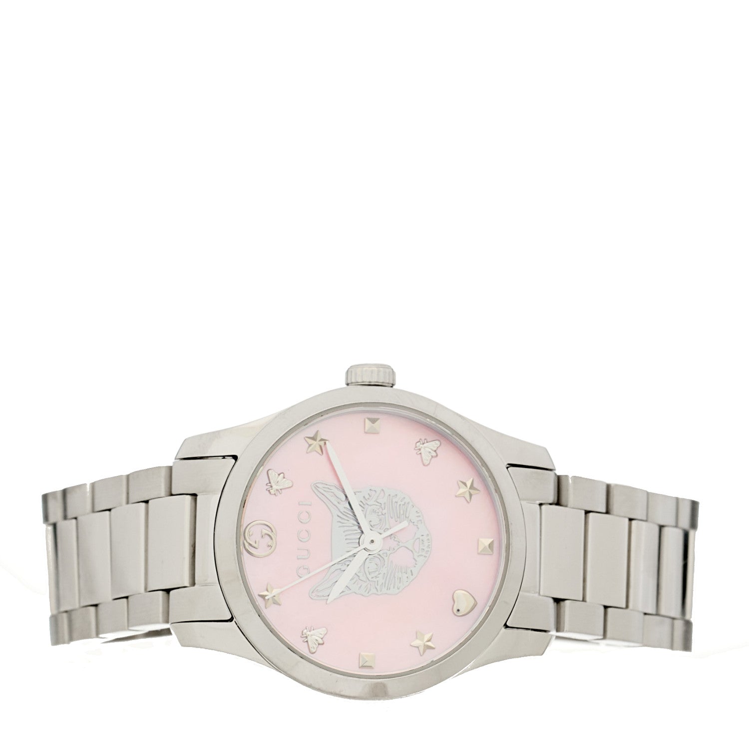 Gucci Stainless Steel Pink Mother of Pearl 27mm G-Timeless Cat Quartz Watch 2 of 5