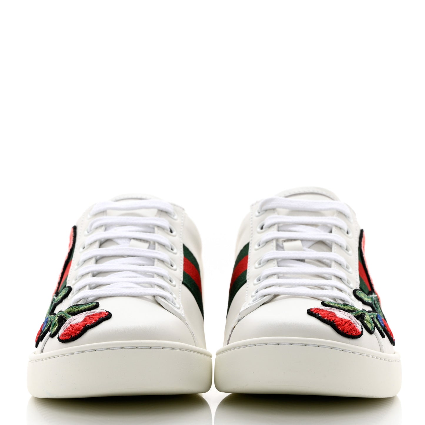 Calfskin Web Floral Embroidered Womens Ace Sneakers 37 White