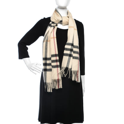 Burberry Cashmere Half Mega Check Fringe Scarf Ivory 2 of 4