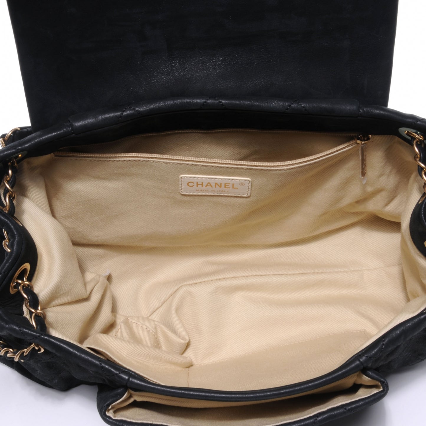 Iridescent Calfskin Chic Quilt Large Flap Black