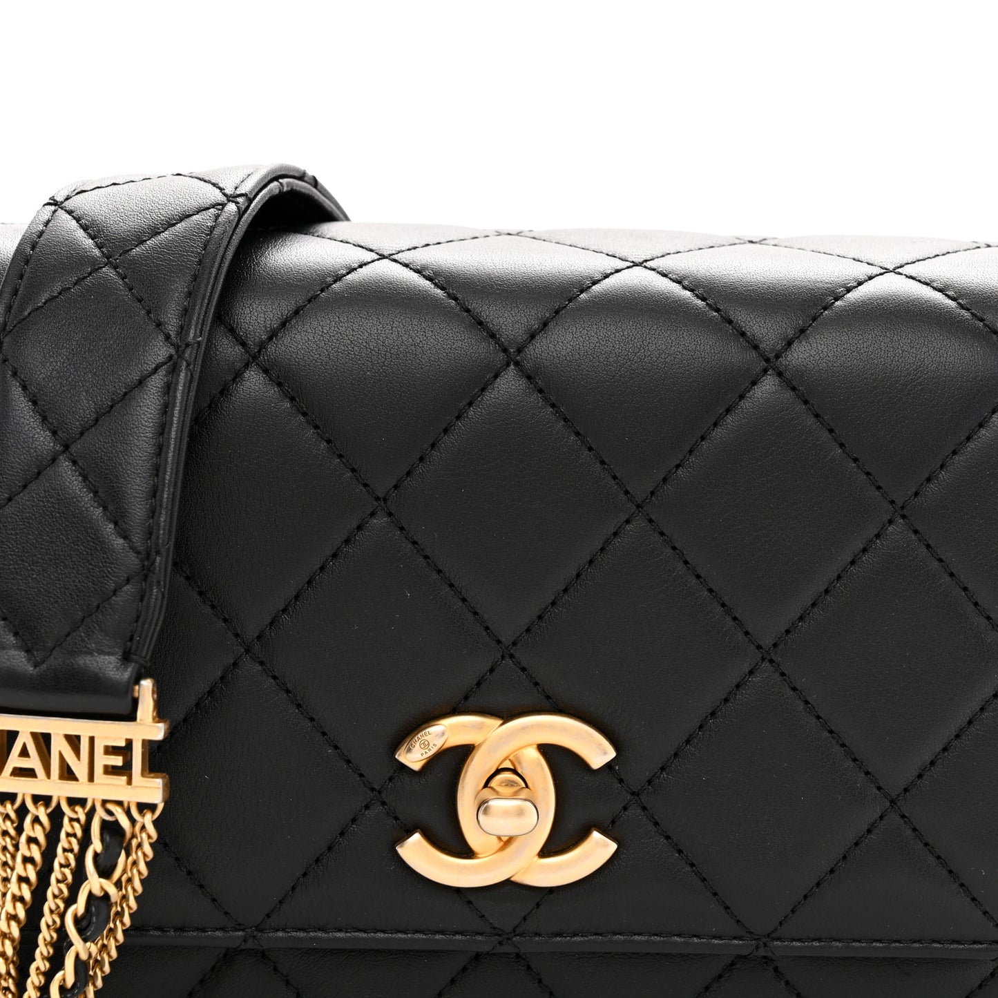 Lambskin Quilted Multiple Chain Flap Black