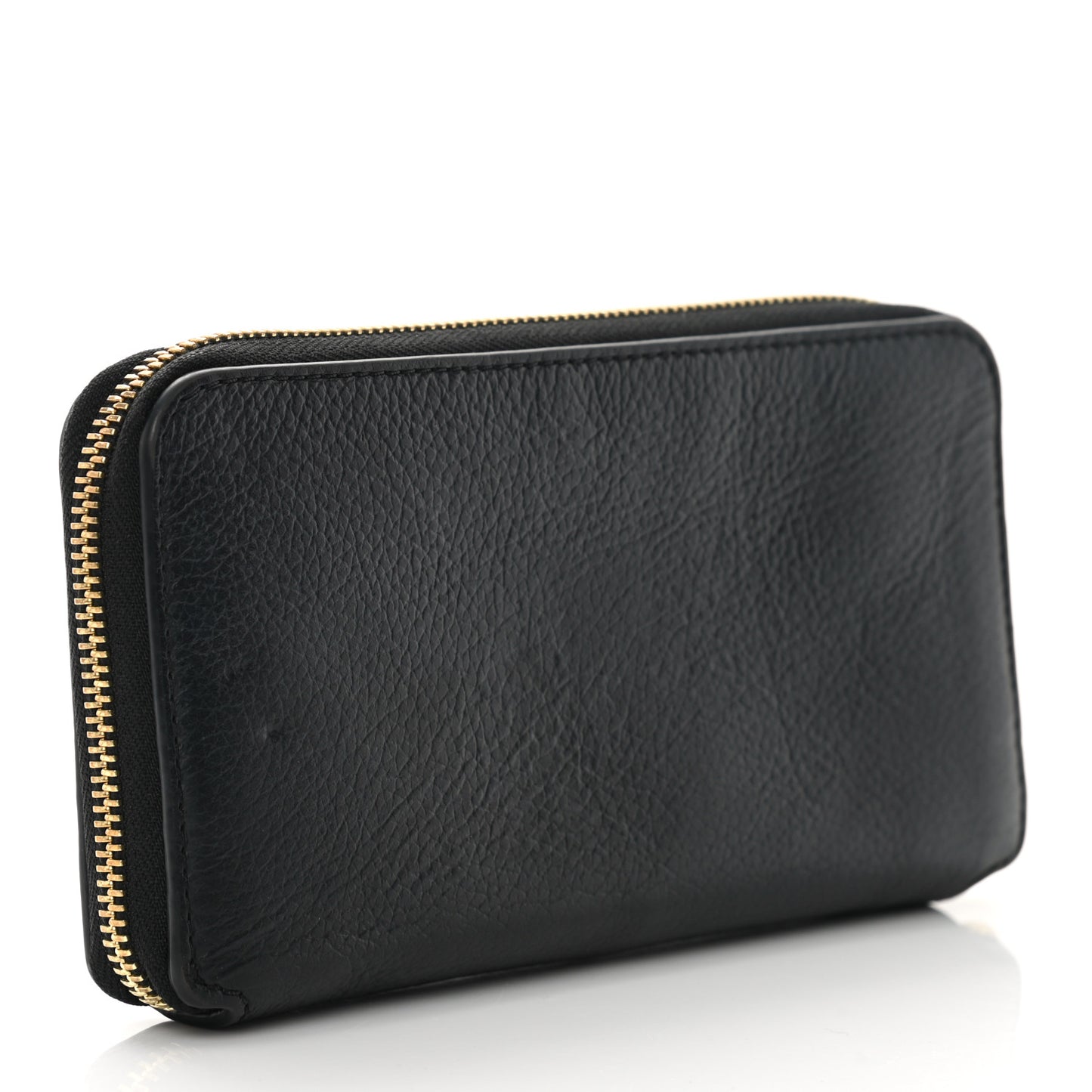 Grained Calfskin Marcie Long Zip Around Wallet Black