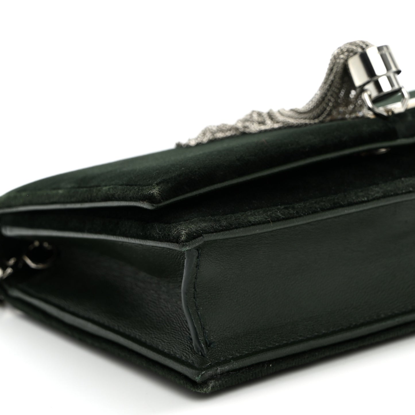 Velvet Crystal Monogram Kate Tassel Chain Wallet Dark Green