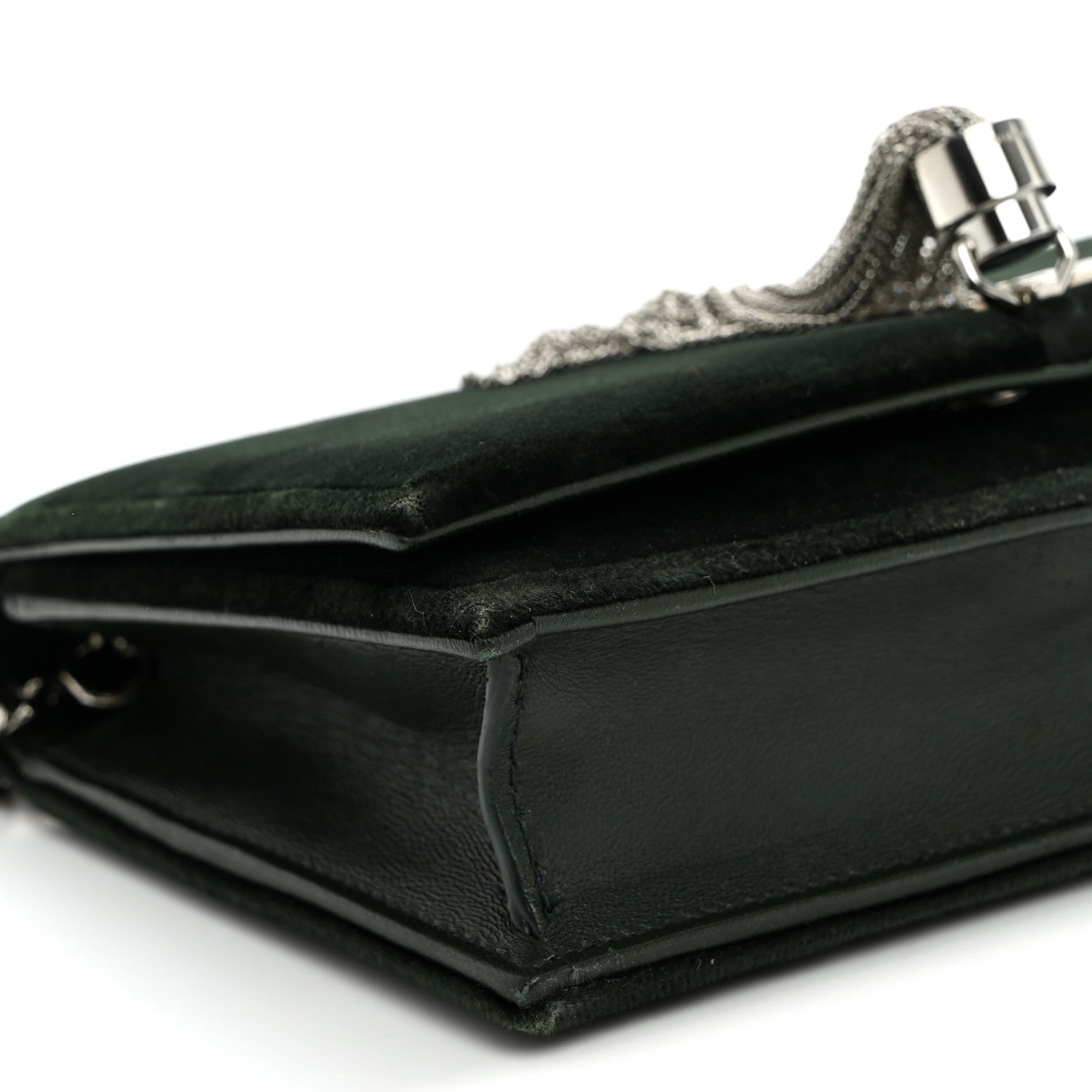 Saint Laurent Velvet Crystal Monogram Kate Tassel Chain Wallet Dark Green 8 of 9