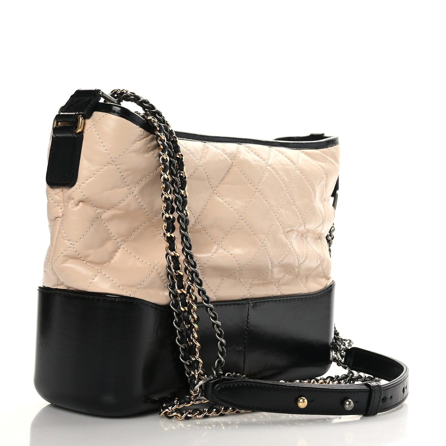 Aged Calfskin Quilted Medium Gabrielle Hobo Beige Black