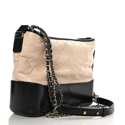 Chanel Aged Calfskin Quilted Medium Gabrielle Hobo Beige Black 3 of 9