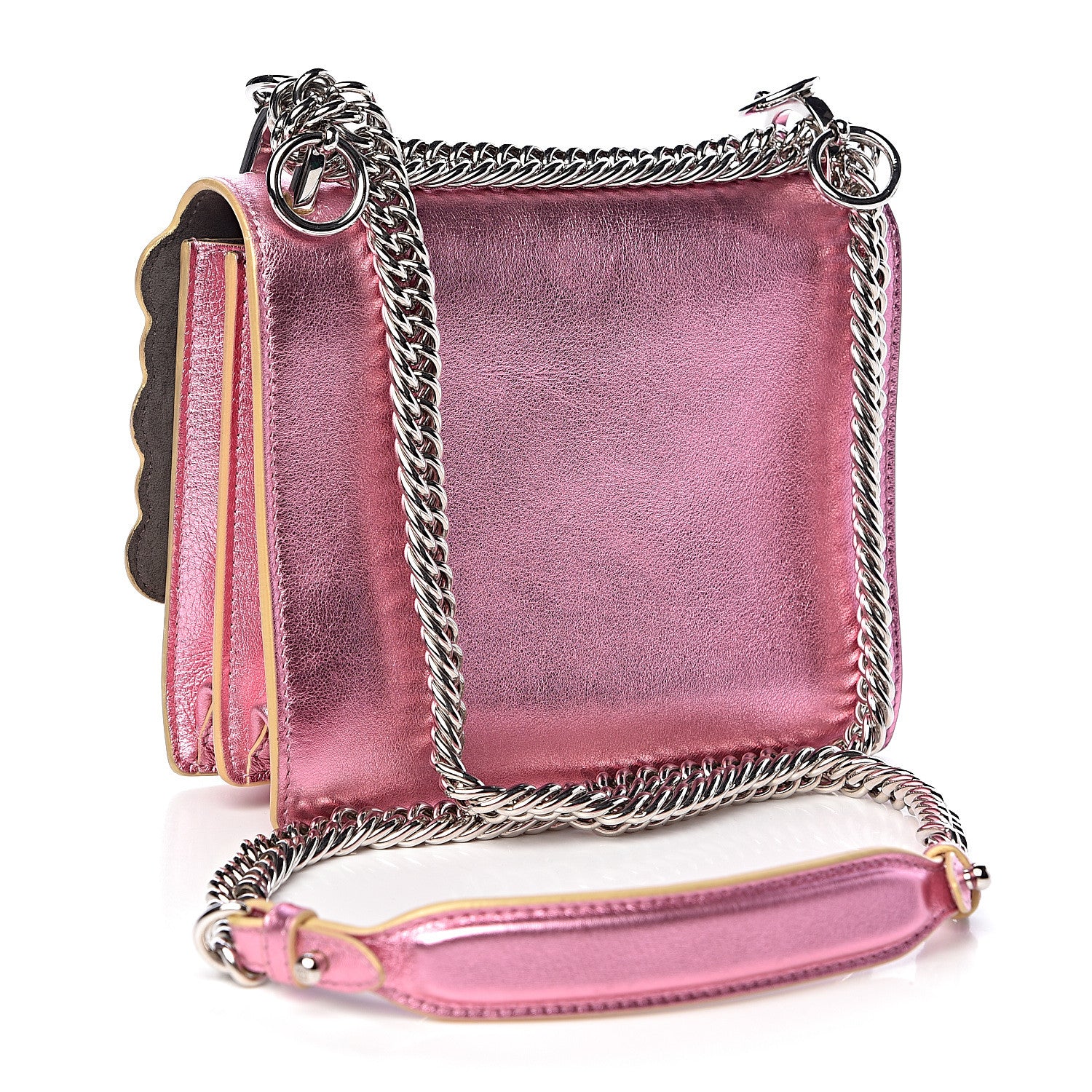 Fendi Vitello Catalan Mirror Scalloped Multi Studded Small Kan I Shoulder Bag Fuxia Chiaro 3 of 10