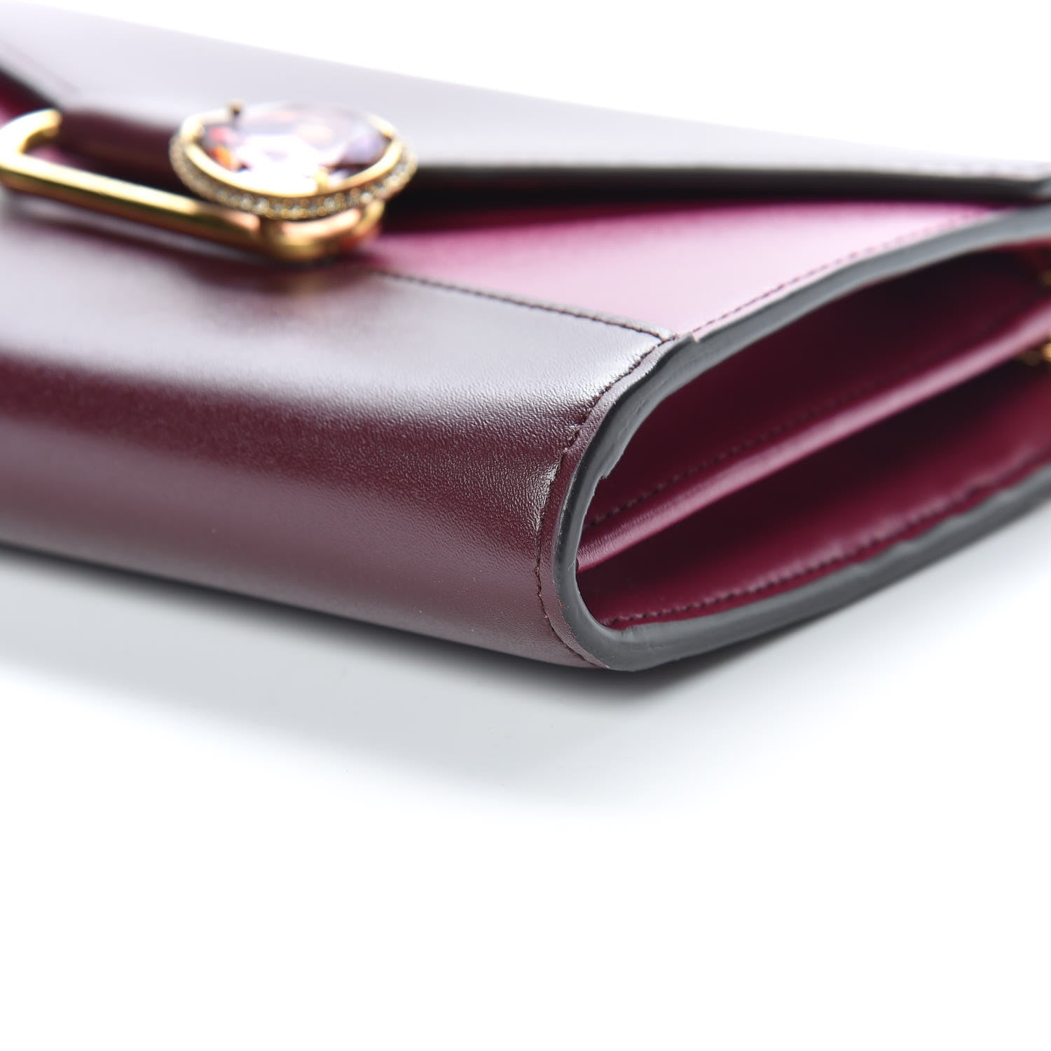 Alexander McQueen Calfskin Crystal Pin Envelope Wallet On Chain Red 6 of 9
