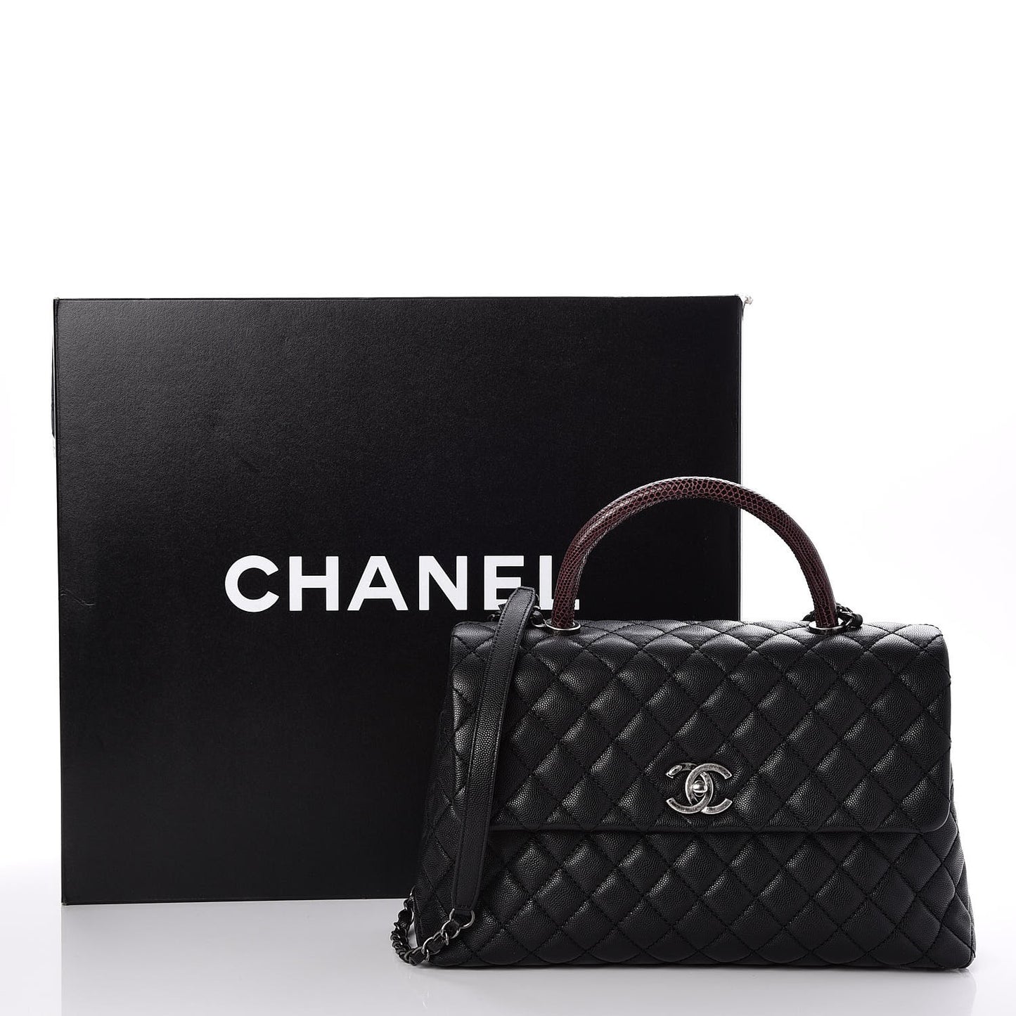 Caviar Lizard Quilted Medium Coco Handle Flap Black