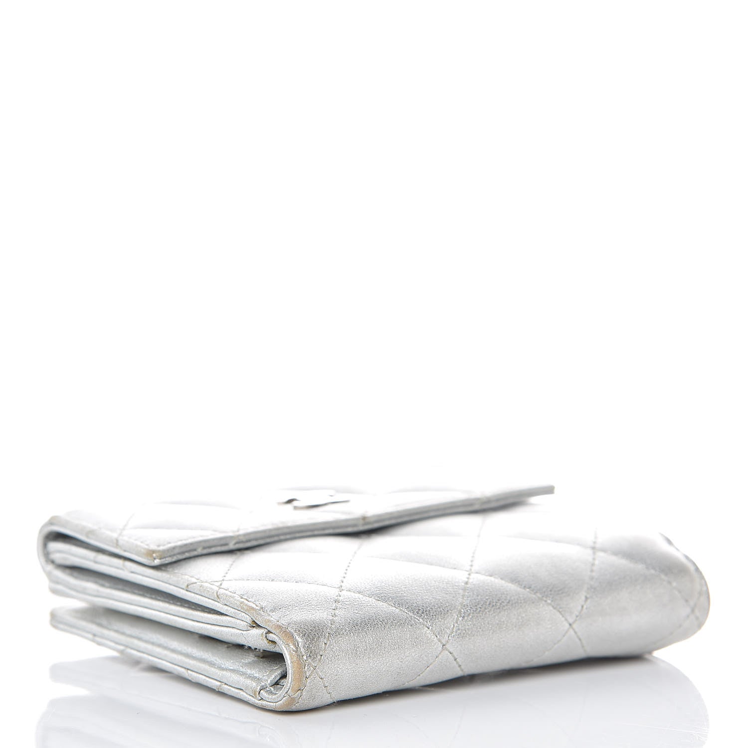 Chanel Metallic Lambskin Quilted Compact French Flap Wallet Silver 4 of 15