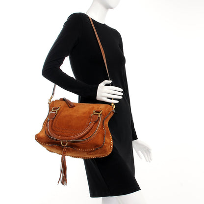 Chloe Suede Calfskin Braided Medium Marcie Satchel Caramel 2 of 12