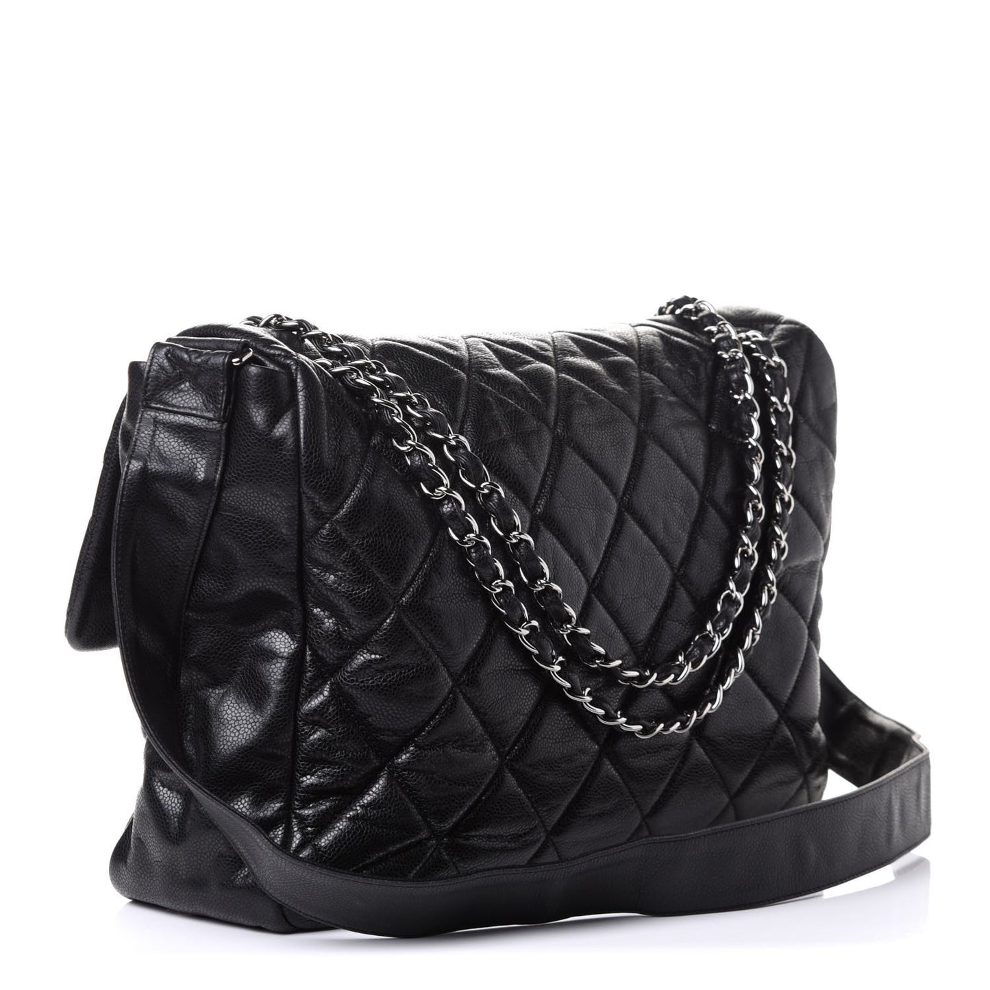 Glazed Caviar Quilted Stretch Spirit Messenger Bag Black