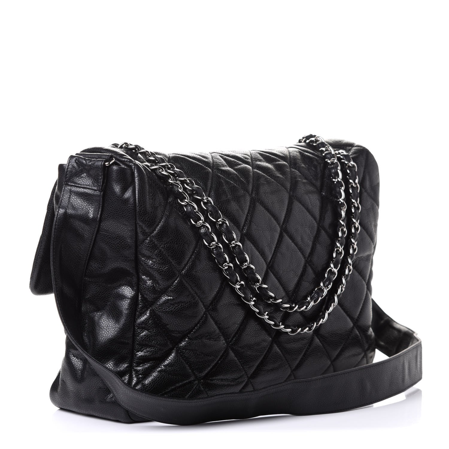 Chanel Glazed Caviar Quilted Stretch Spirit Messenger Bag Black 3 of 11
