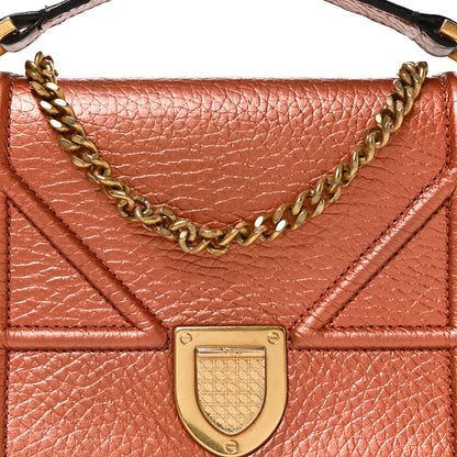 Christian Dior Metallic Grained Calfskin Diorama Top Handle Wallet On Chain Pouch Deep Orange 8 of 10