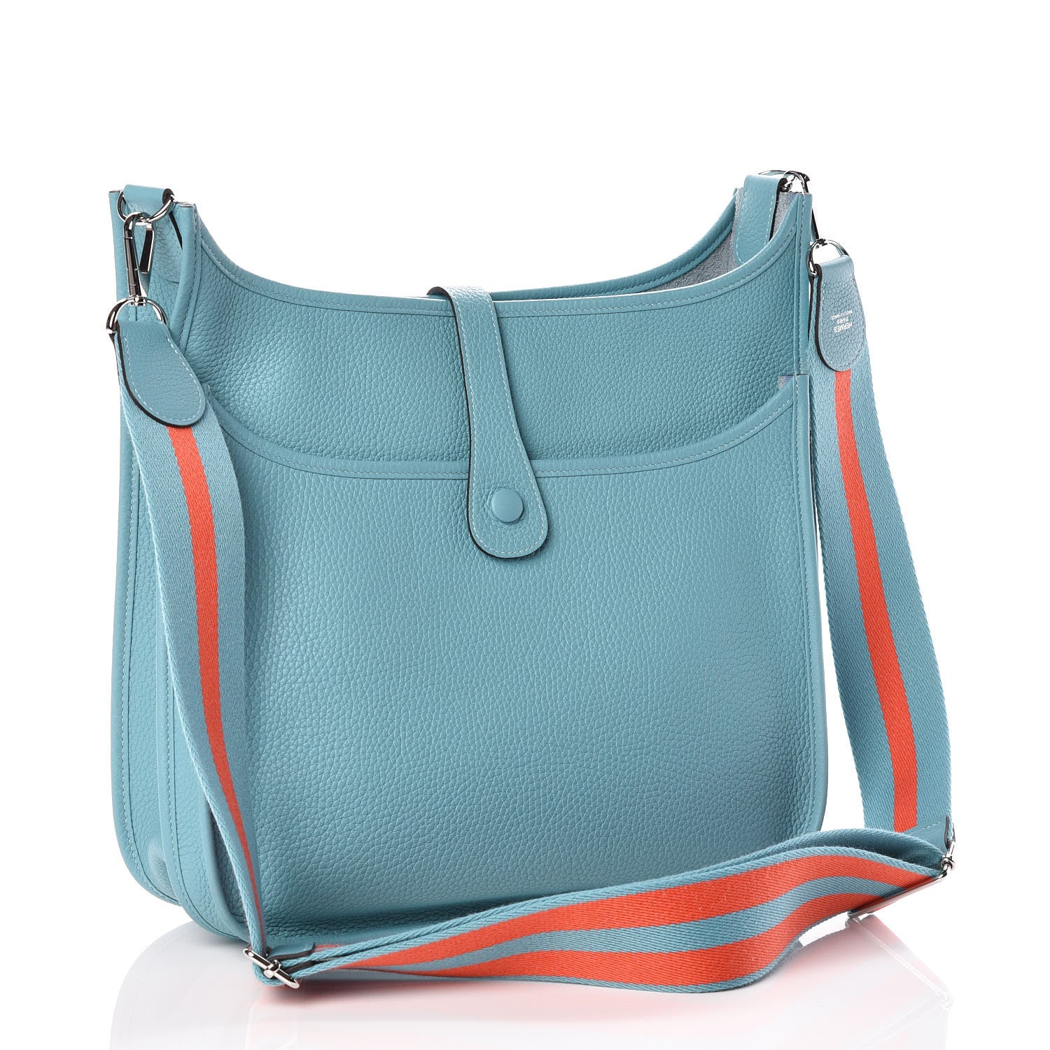 Hermes Taurillon Clemence Amazone Evelyne III GM Bleu Saint Cyr Orange Poppy 3 of 10