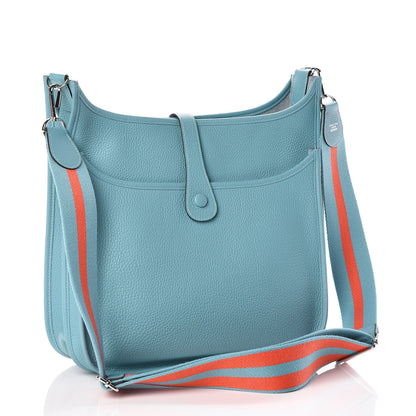 Hermes Taurillon Clemence Amazone Evelyne III GM Bleu Saint Cyr Orange Poppy 3 of 10