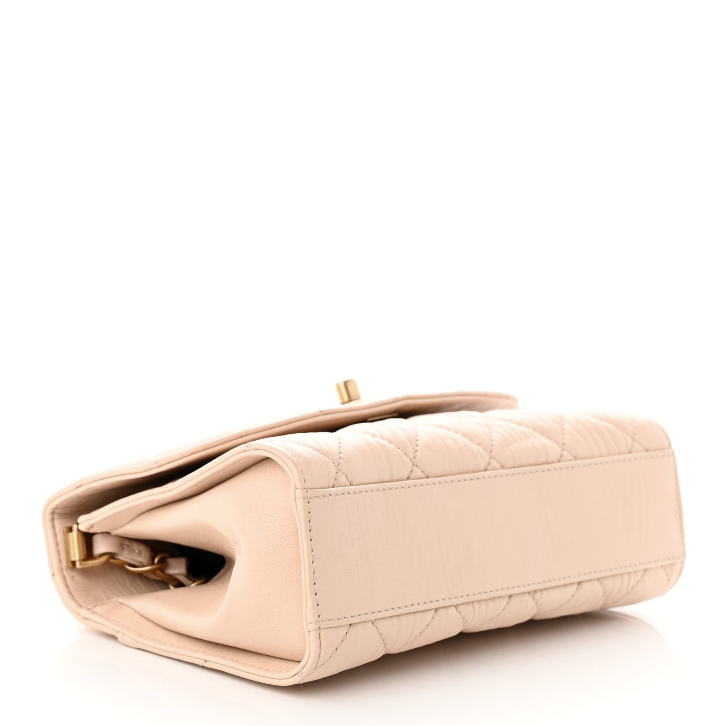 Crumpled Lambskin Quilted Mini CC Links Top Handle Flap Beige