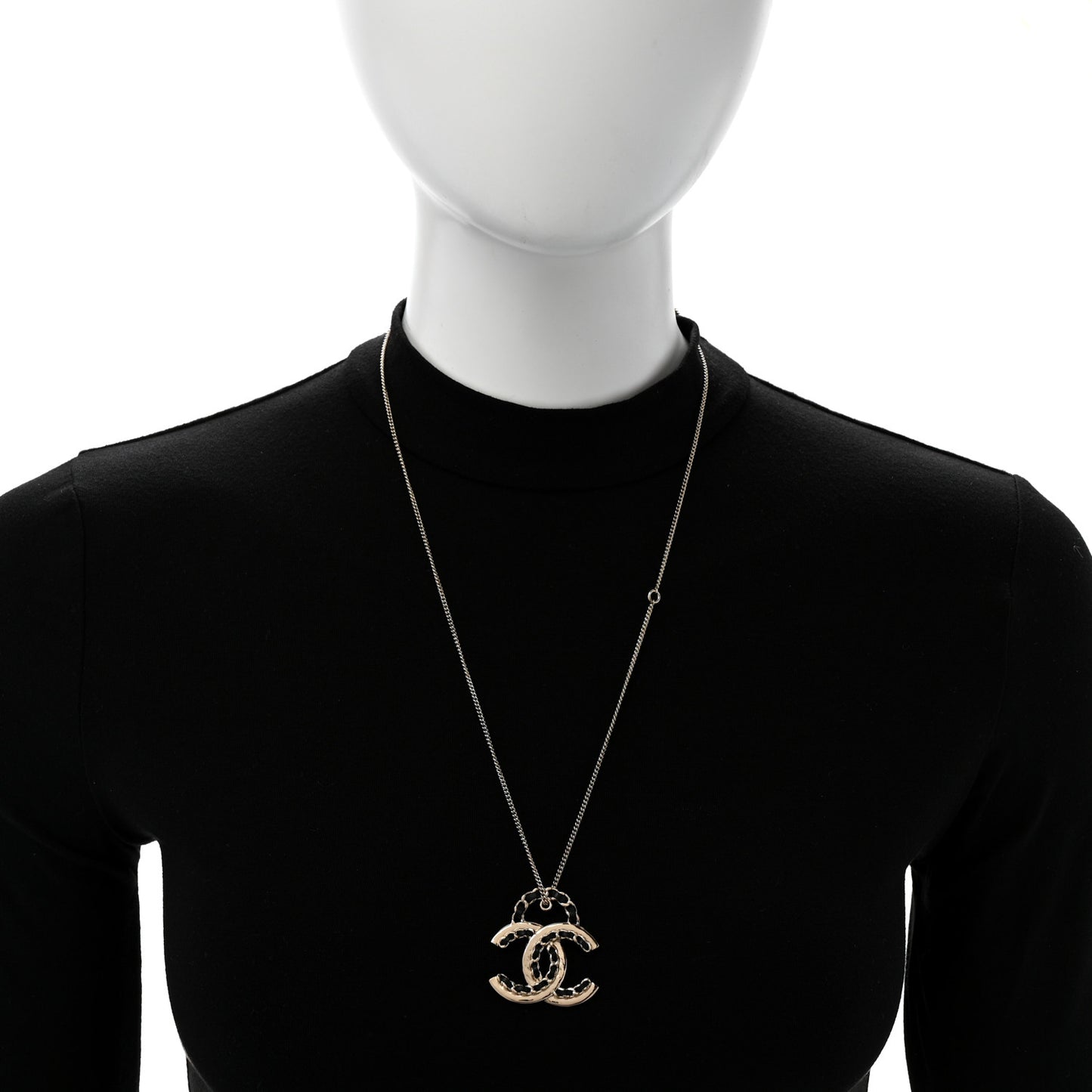 Lambskin CC Chain Necklace Gold Black