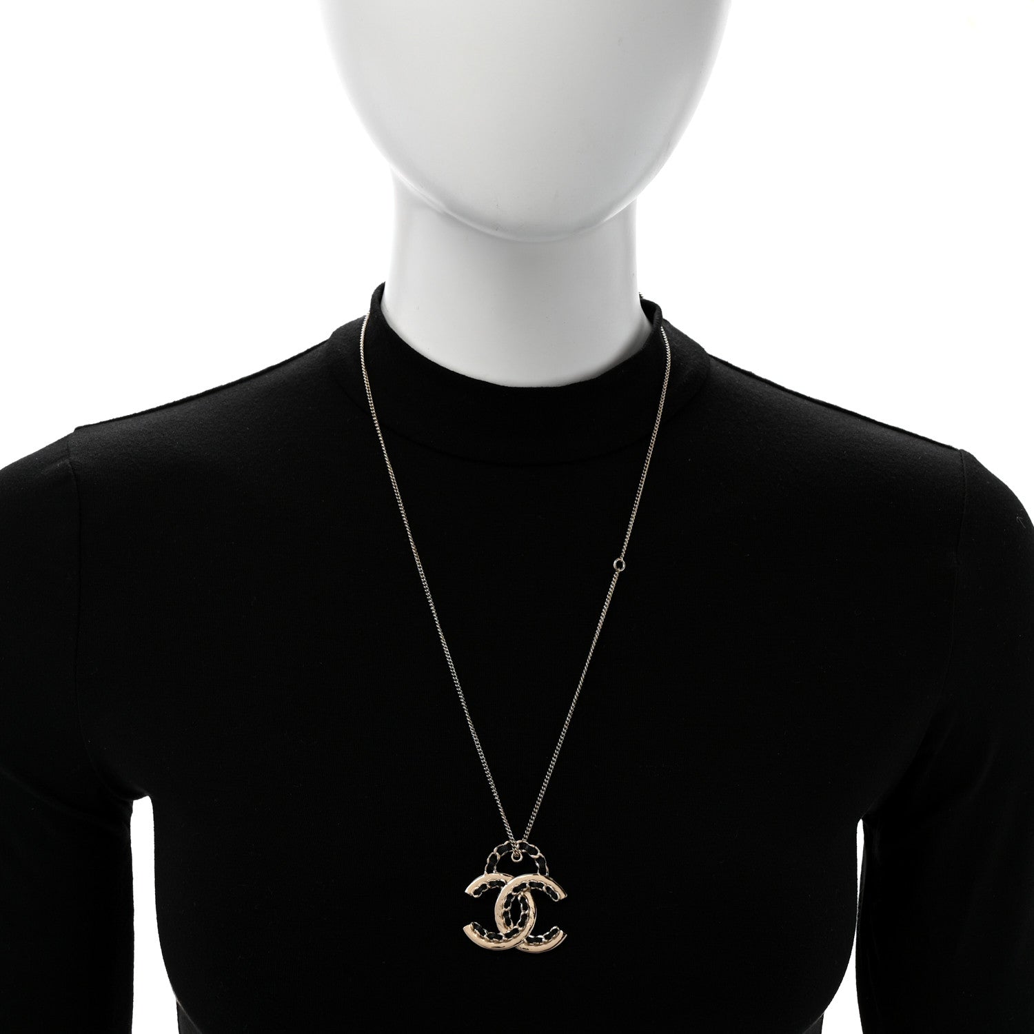 Chanel Lambskin CC Chain Necklace Gold Black 2 of 6