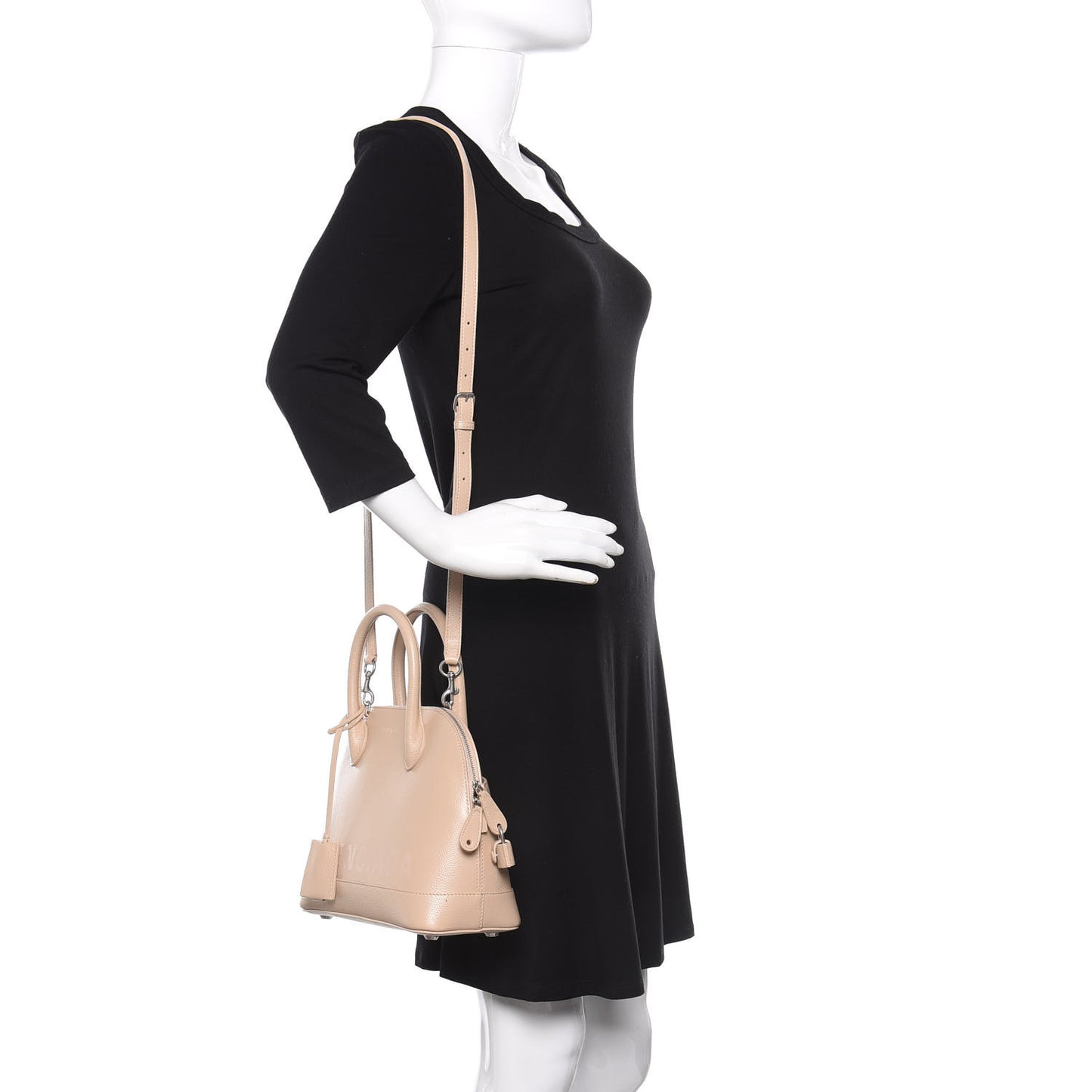 Grained Calfskin Logo S Ville Top Handle Bag Light Beige