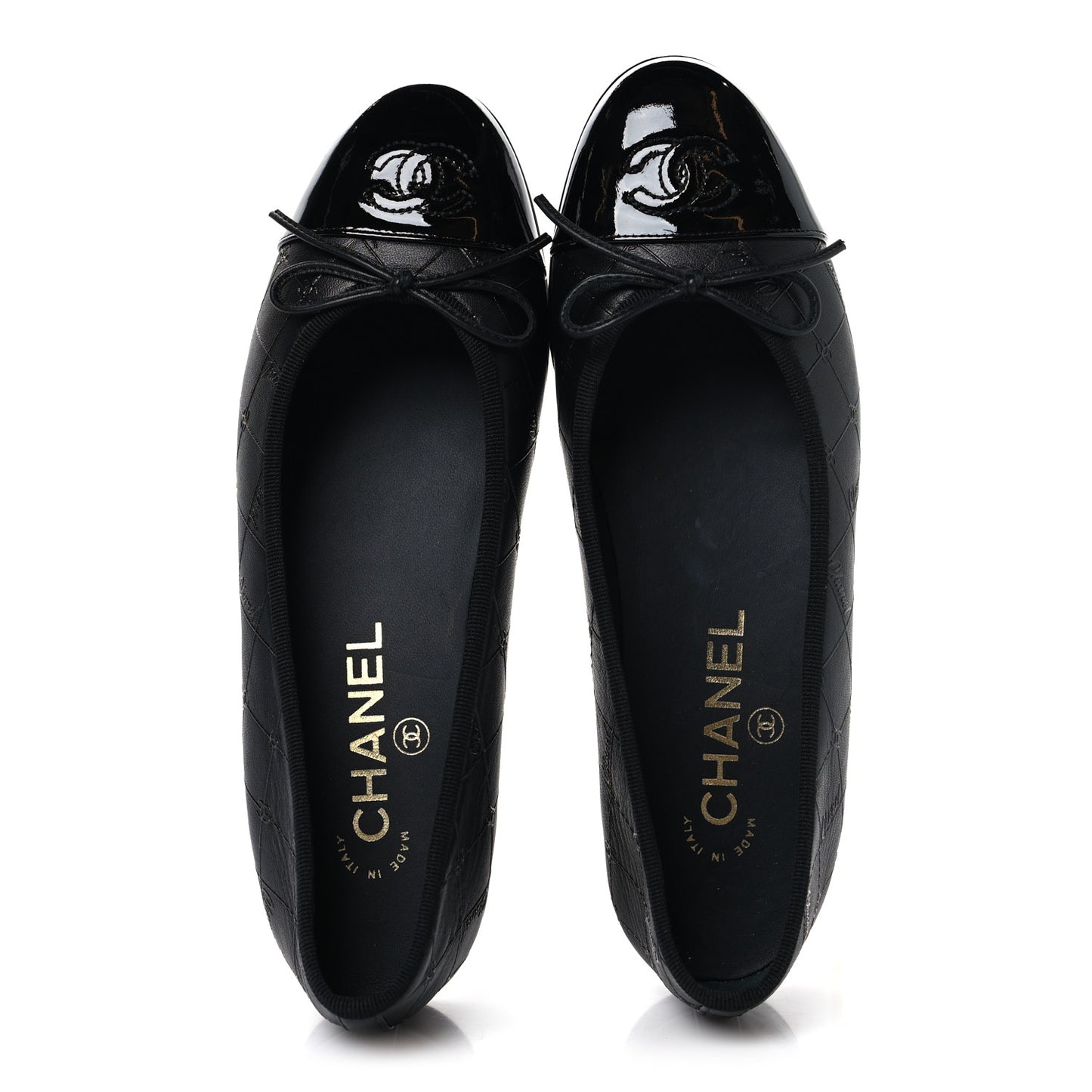 Printed Lambskin Patent Cap Toe Ballerina Flats 36 Black