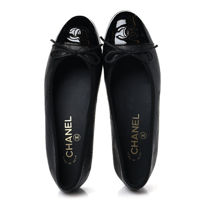 Chanel Printed Lambskin Patent Cap Toe Ballerina Flats 36 Black 2 of 10